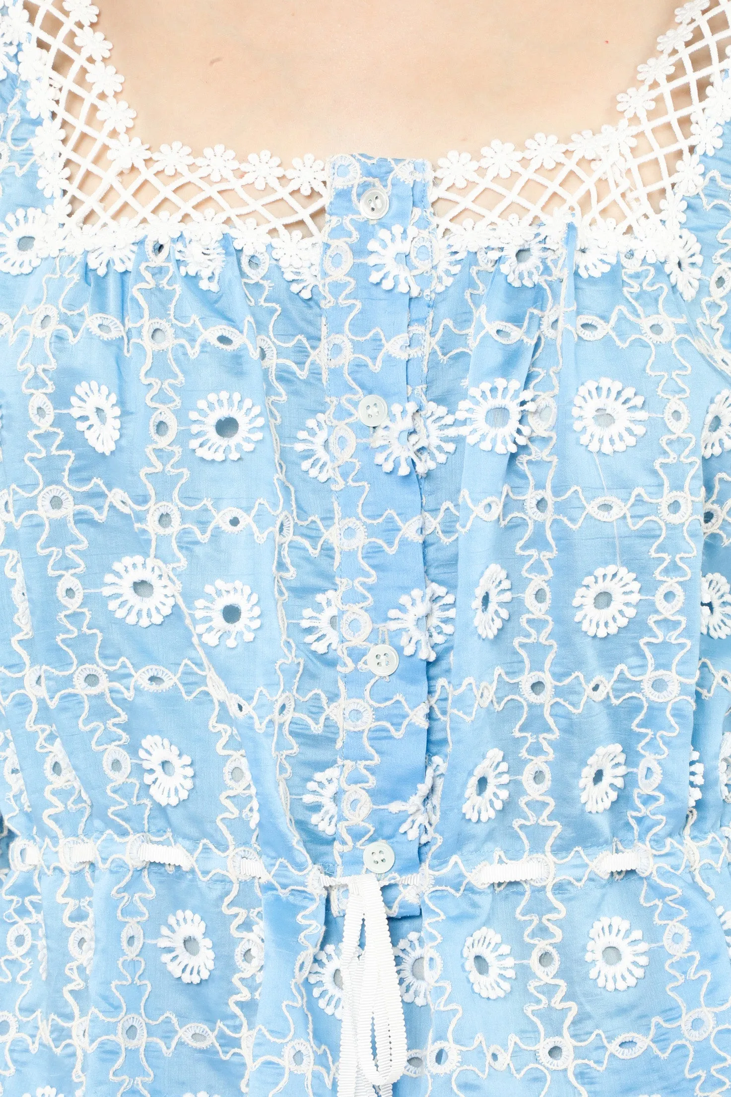 Lattice Lace Embroidery Tie Blouse Annasui