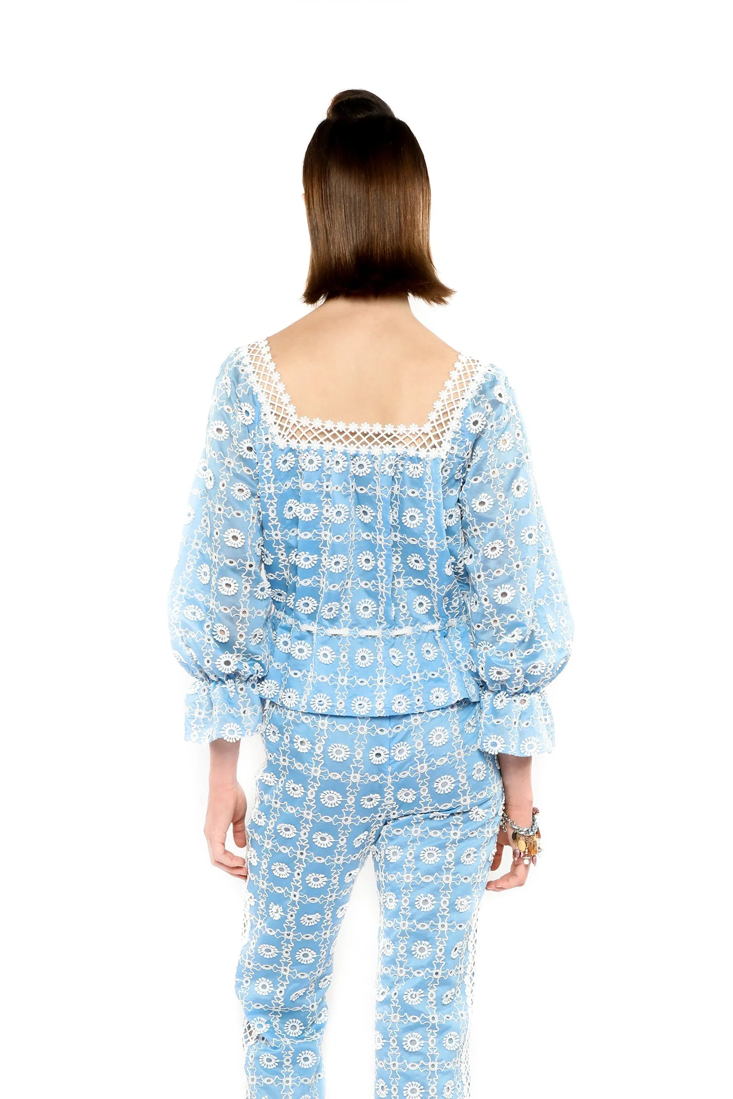 Lattice Lace Embroidery Tie Blouse Annasui