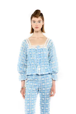 Lattice Lace Embroidery Tie Blouse Annasui