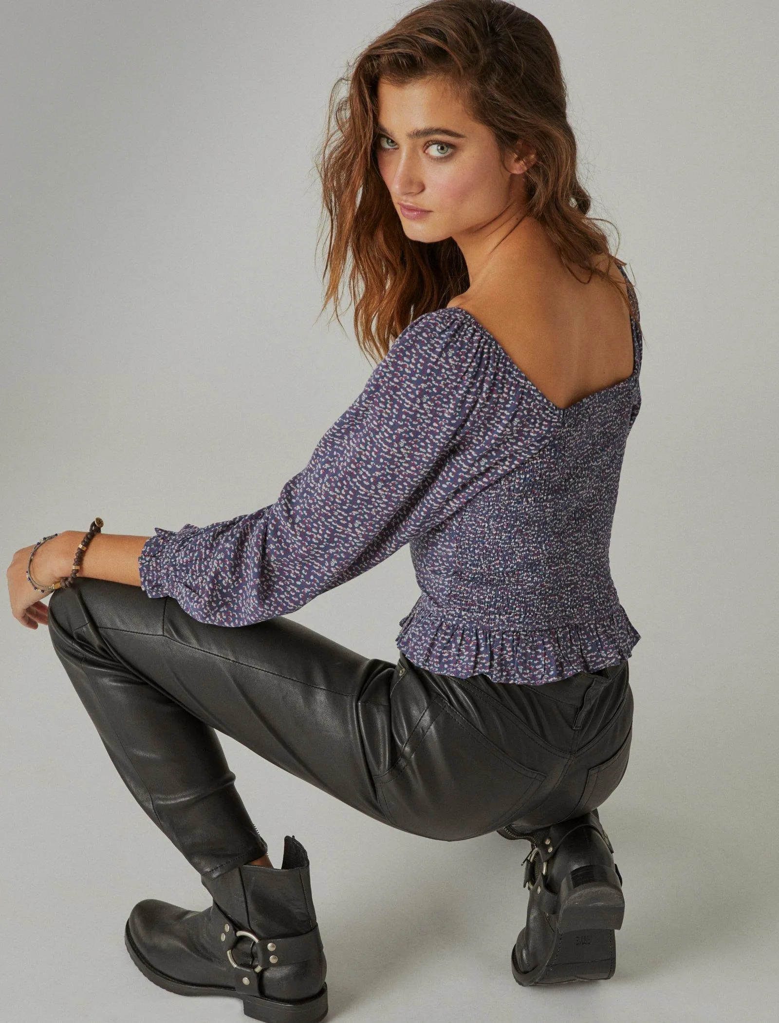 Lucky Brand Womens Button Front Top