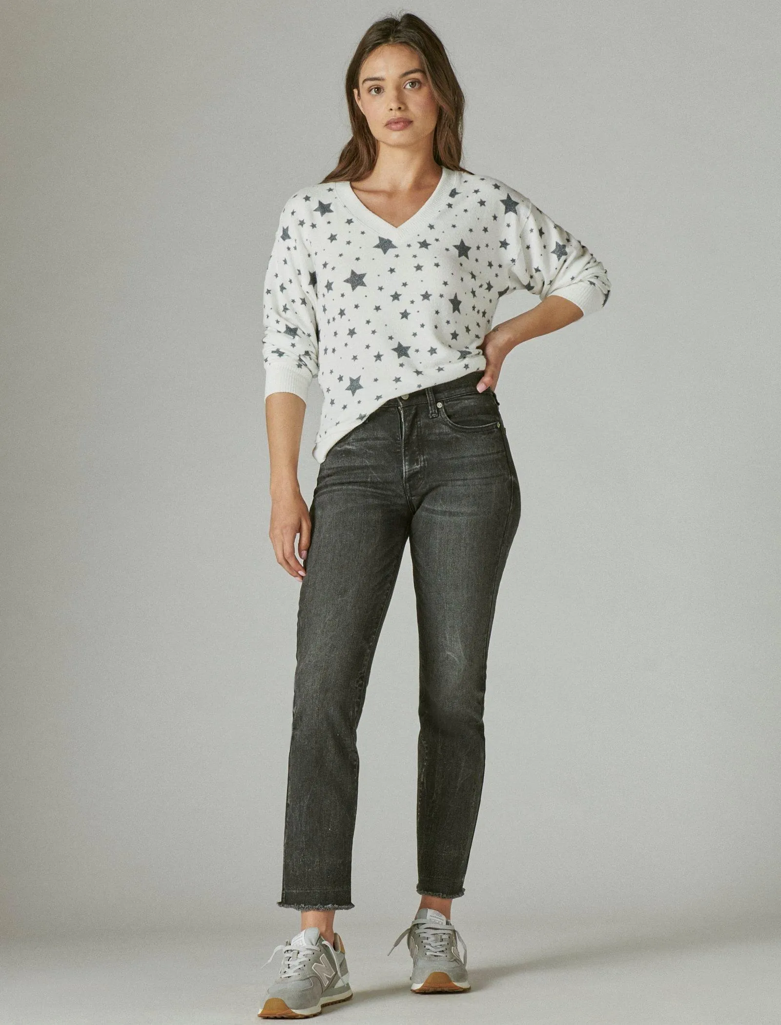Lucky Brand Womens Cloud Jersey Long Sleeve V Neck Top