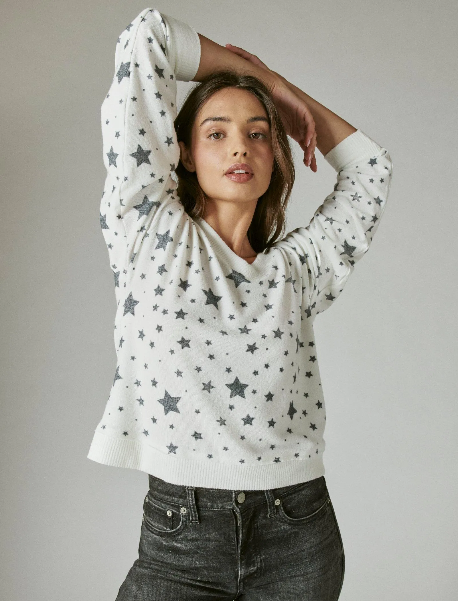 Lucky Brand Womens Cloud Jersey Long Sleeve V Neck Top