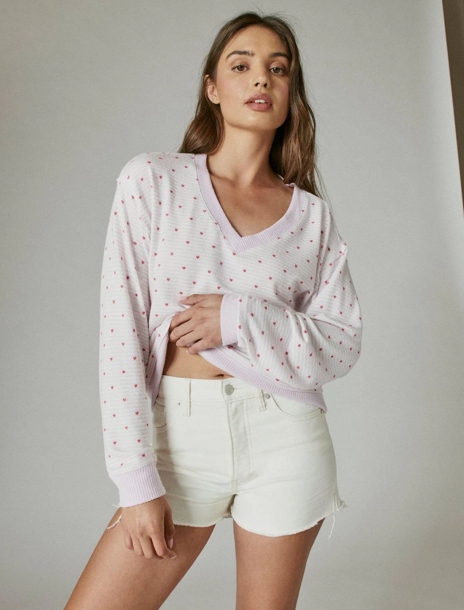 Lucky Brand Womens Cloud Jersey Long Sleeve V Neck Top