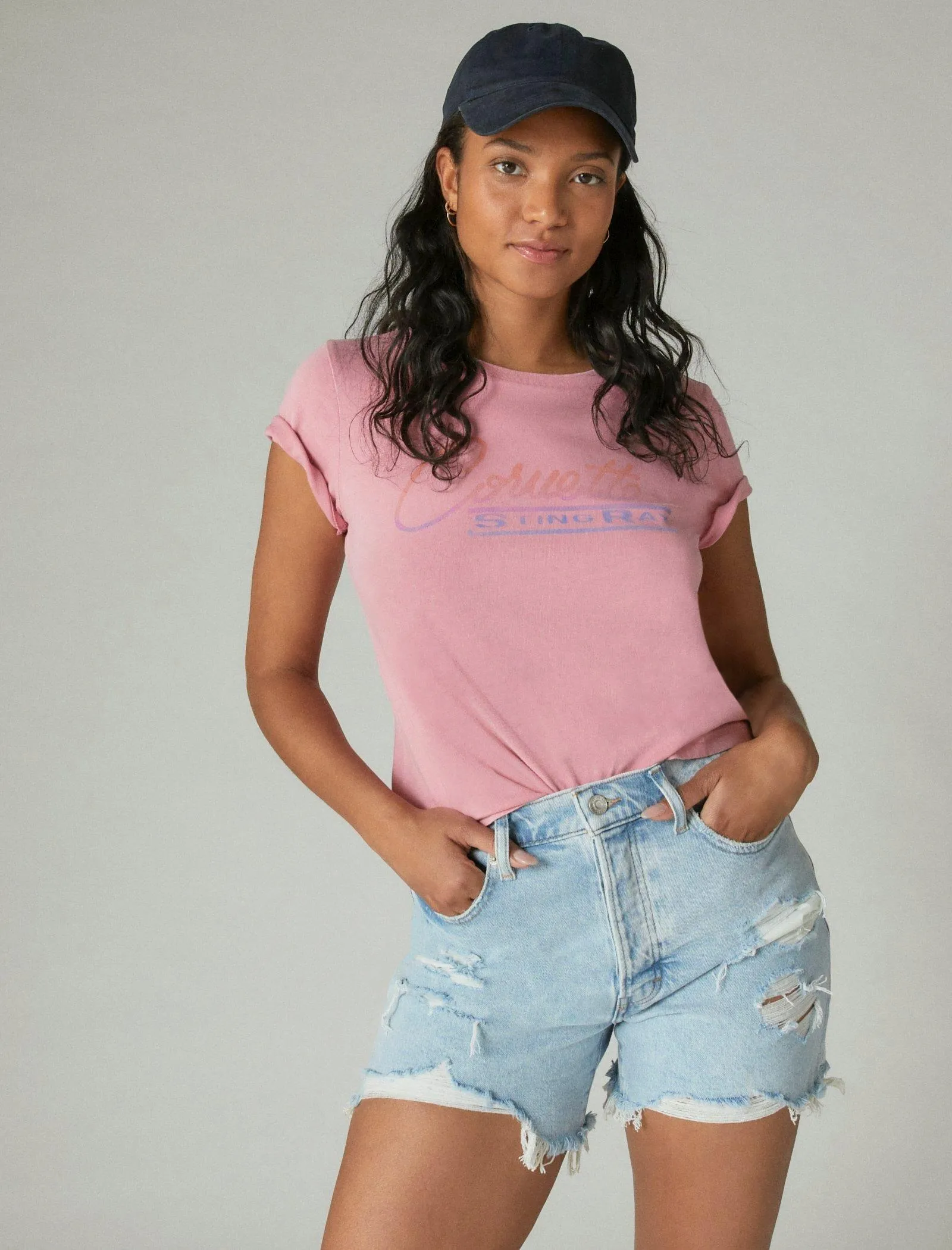 Lucky Brand Womens Corvette Sting Ray Classic Crew Tee
