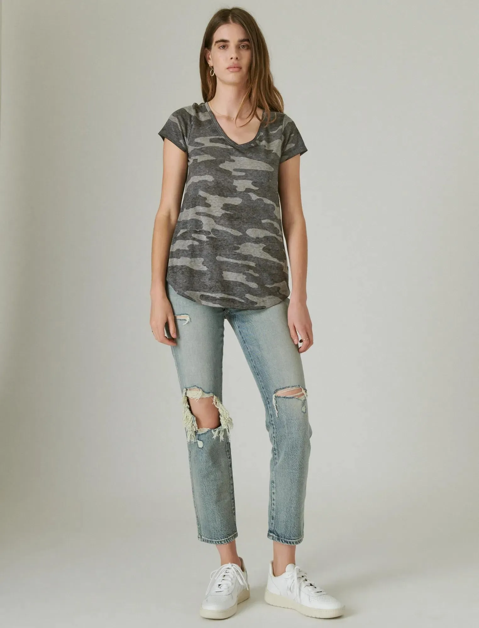 Lucky Brand Womens Vneck Camo Tee