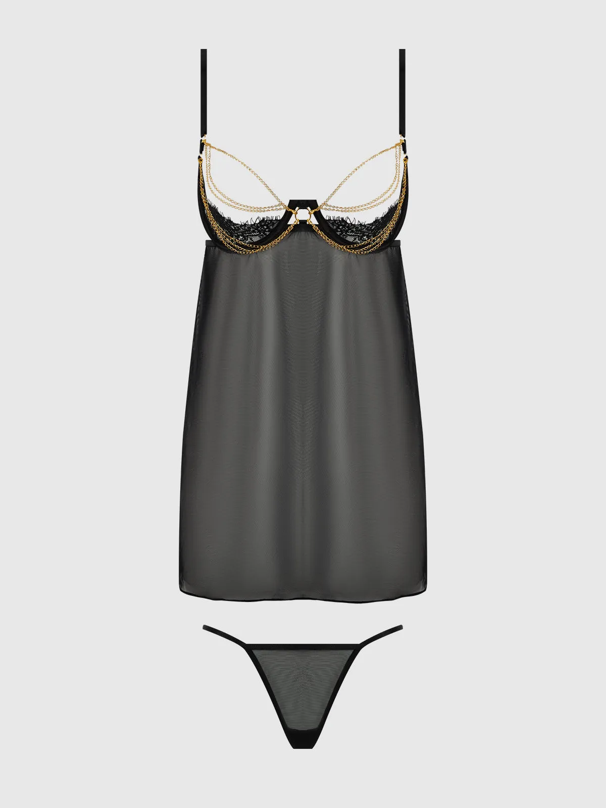 Maeve Chain & Lace Open Cup Mesh Babydoll by Frederick's of Hollywood