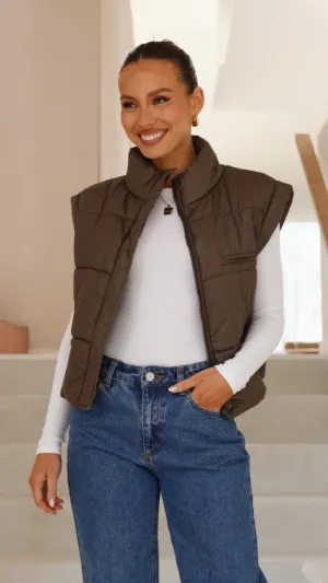 Maeve Cropped Puffer Vest - Slate Billy J