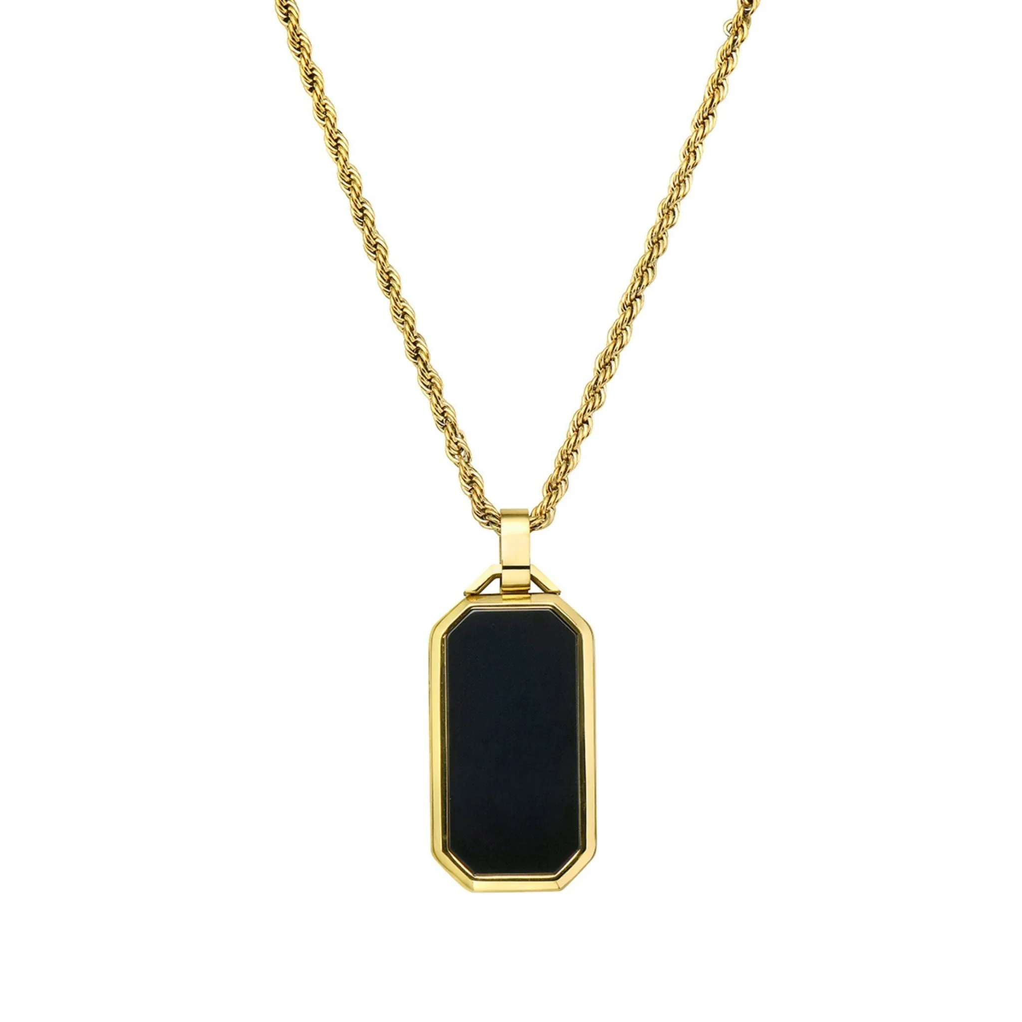 Men's Water Resistant Black Dogtag Rope Chain Pendant Necklace gold