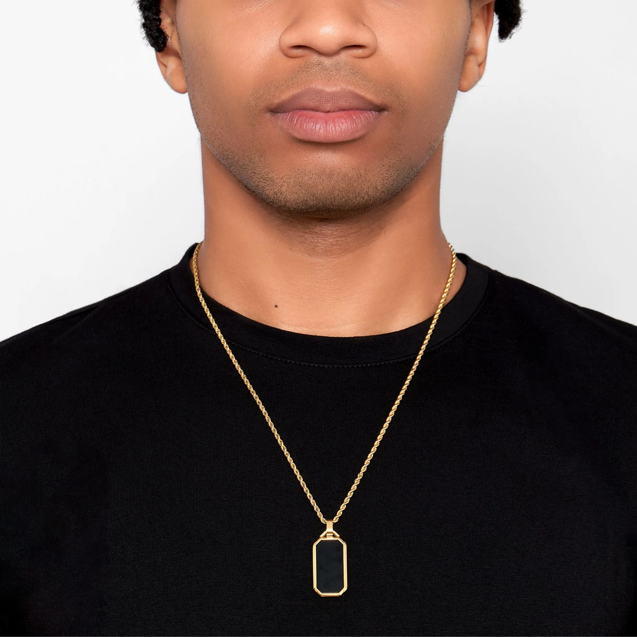 Men's Water Resistant Black Dogtag Rope Chain Pendant Necklace gold