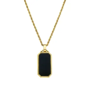 Men's Water Resistant Black Dogtag Rope Chain Pendant Necklace gold