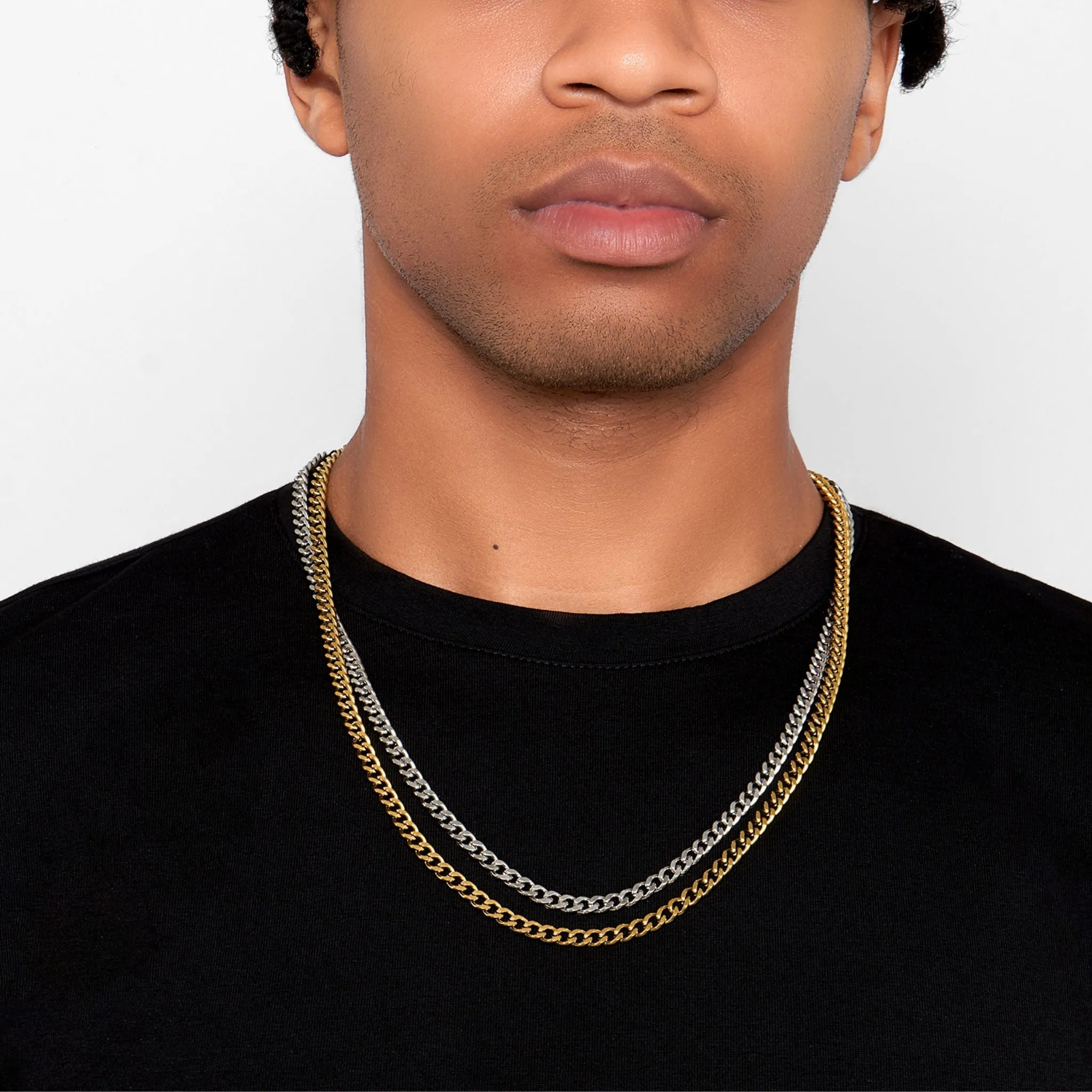 Men's Water Resistant Curb Chain Set silver and gold