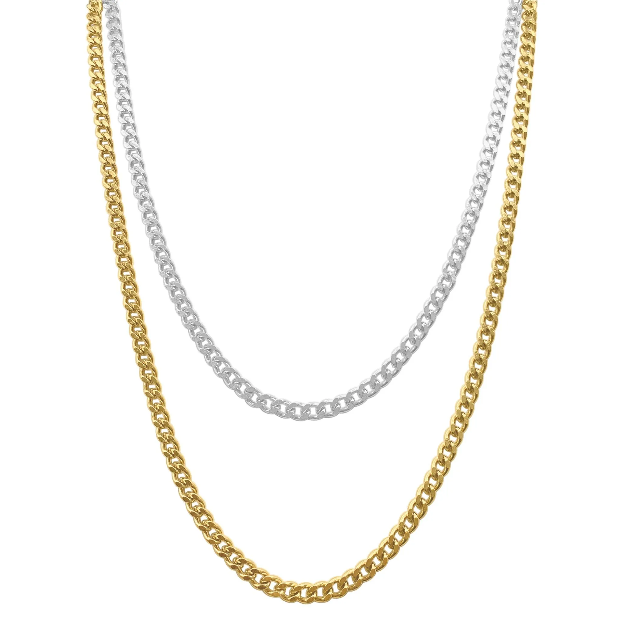 Men's Water Resistant Curb Chain Set silver and gold