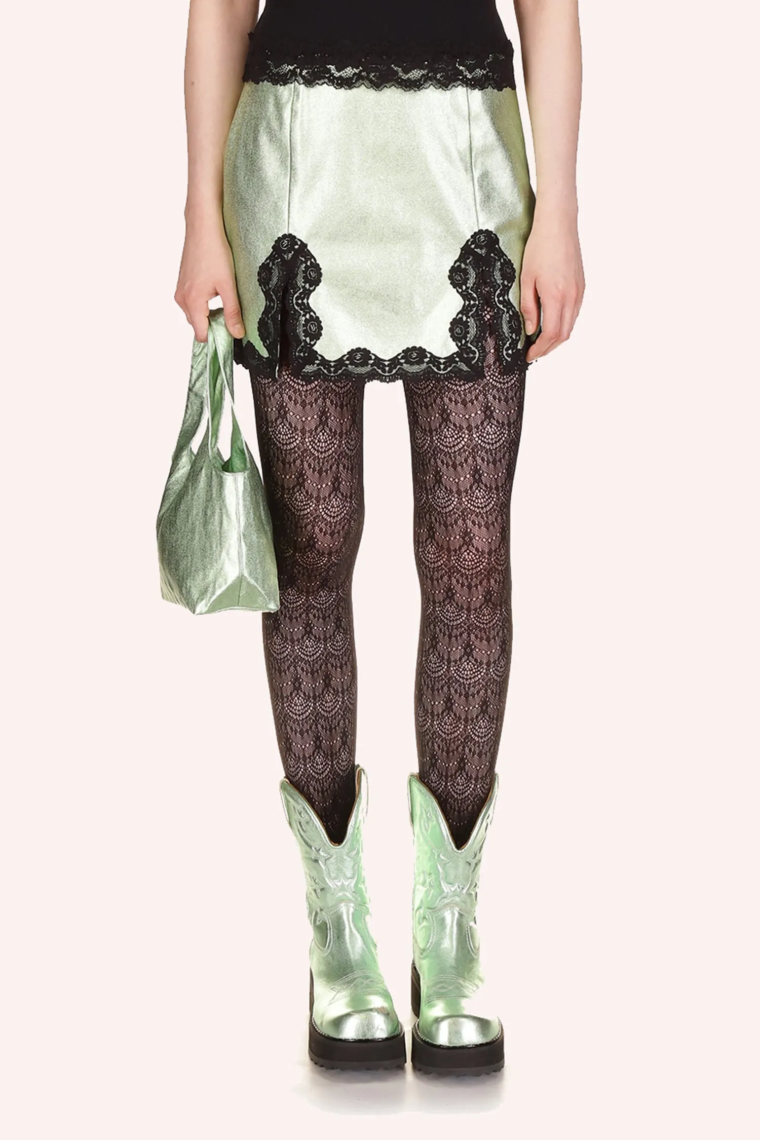 Metallic Faux Leather Mini Skirt Annasui
