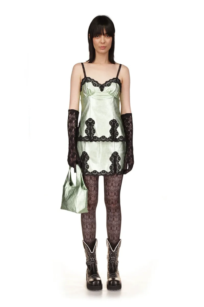 Metallic Faux Leather Mini Skirt Annasui