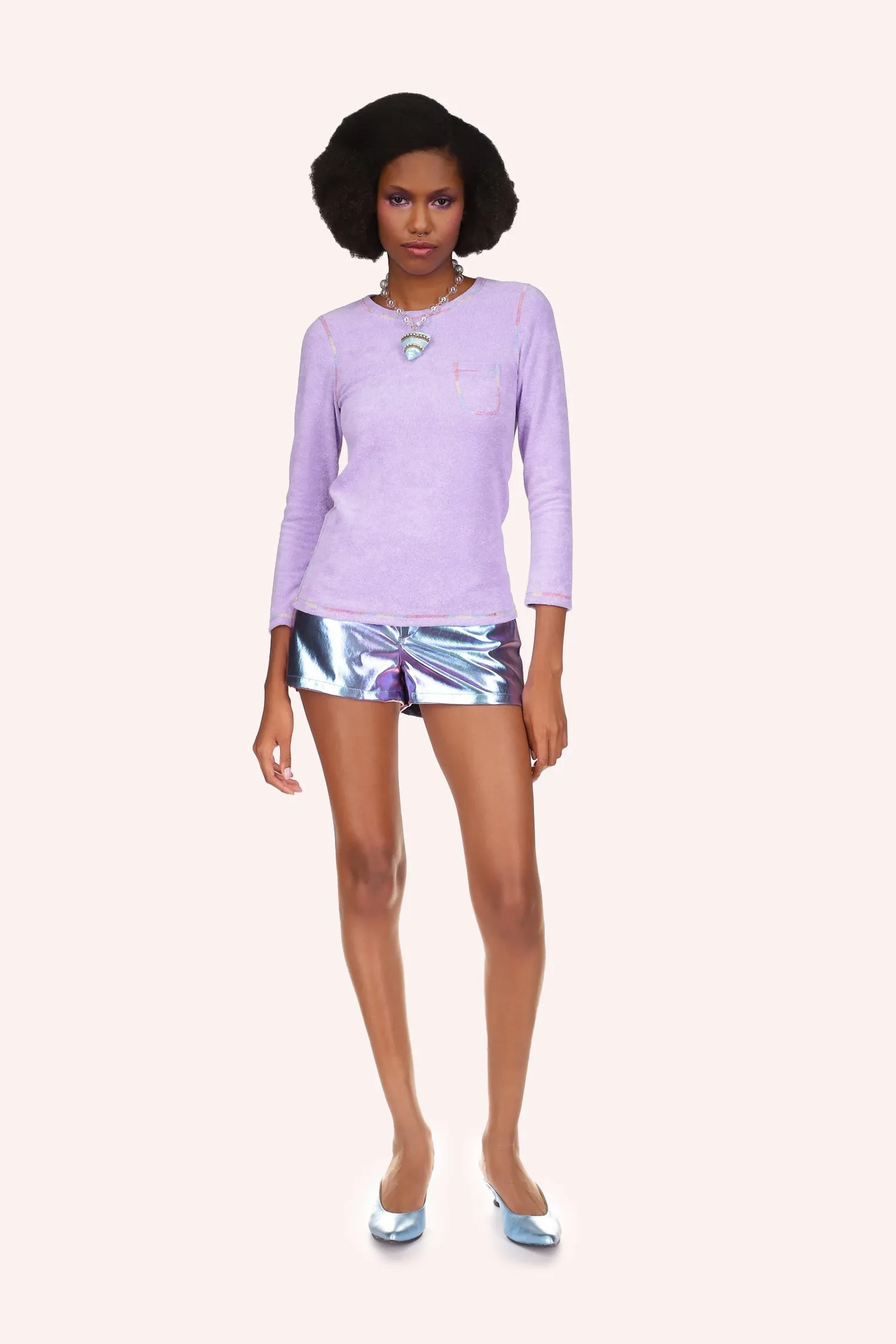 Metallic Faux Leather Shorts Annasui