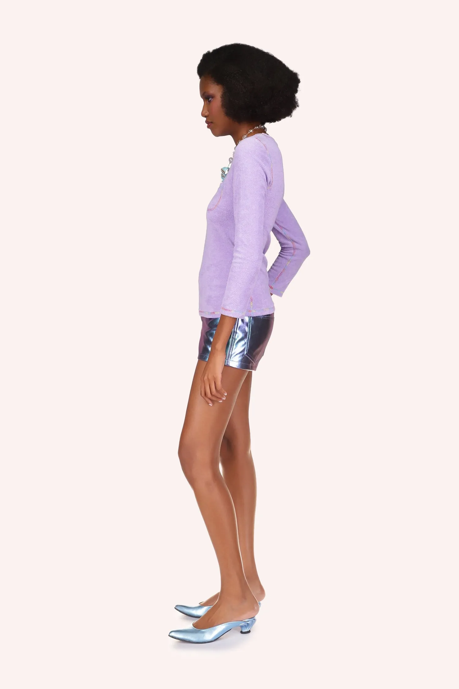 Metallic Faux Leather Shorts Annasui