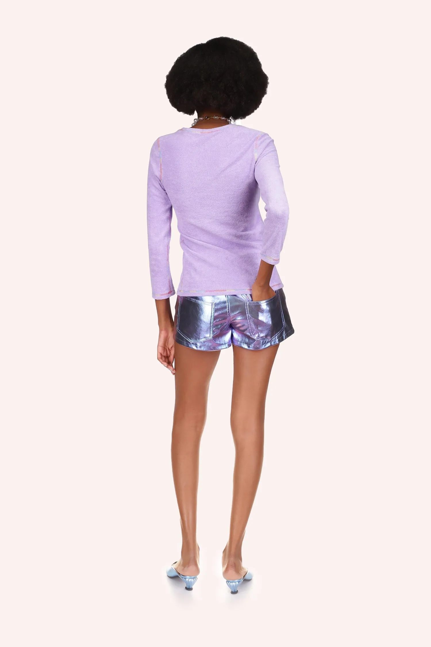 Metallic Faux Leather Shorts Annasui