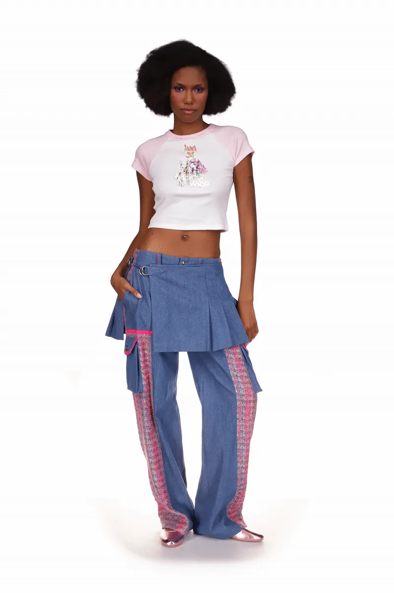 Micro Ribbed Raglan Baby Tee Pink Annasui