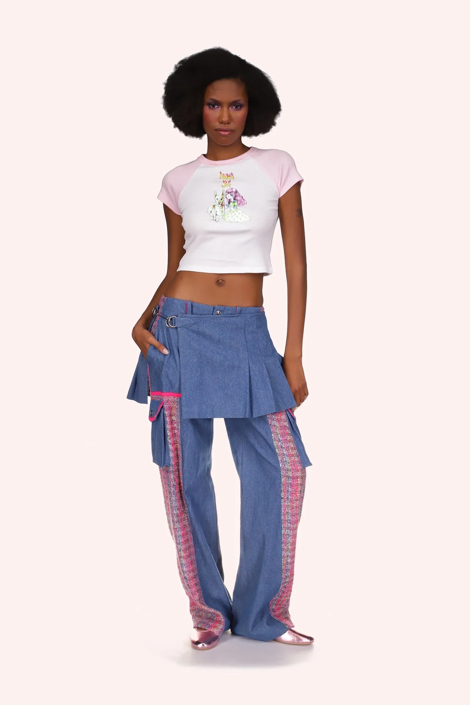 Micro Ribbed Raglan Baby Tee Pink Annasui
