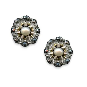 MIGUEL ASES - PYRITE SILVER RONDELLE STUD EARRINGS