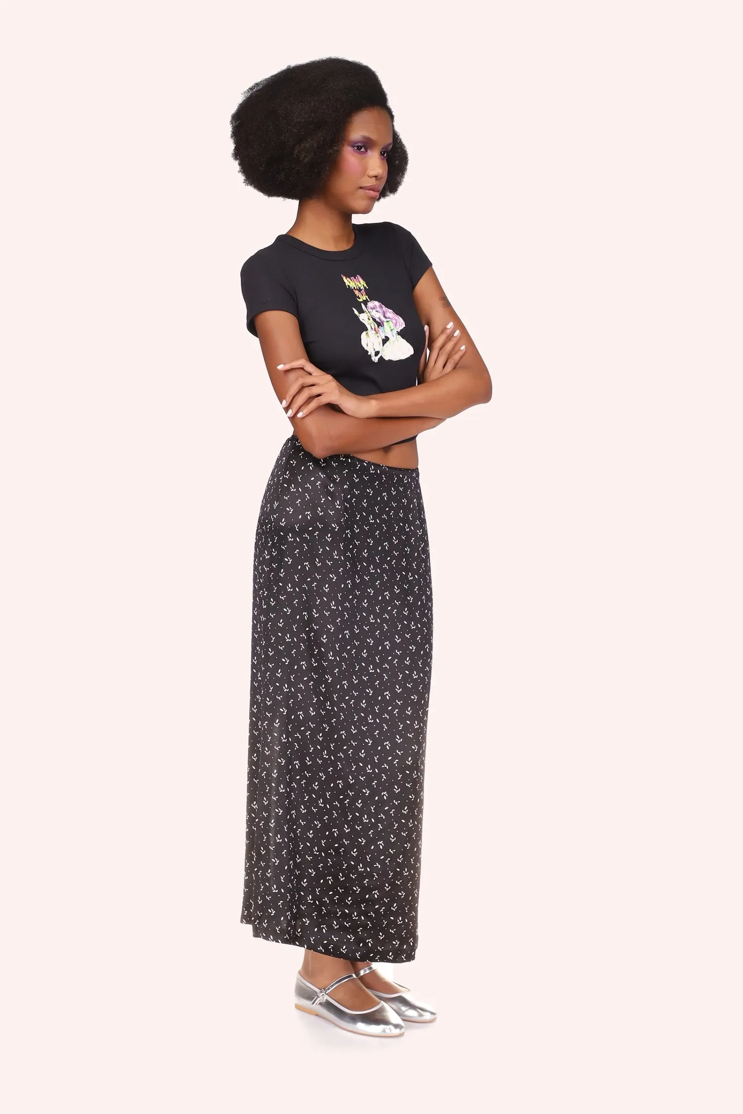 Mini Rosebud Satin Skirt Annasui