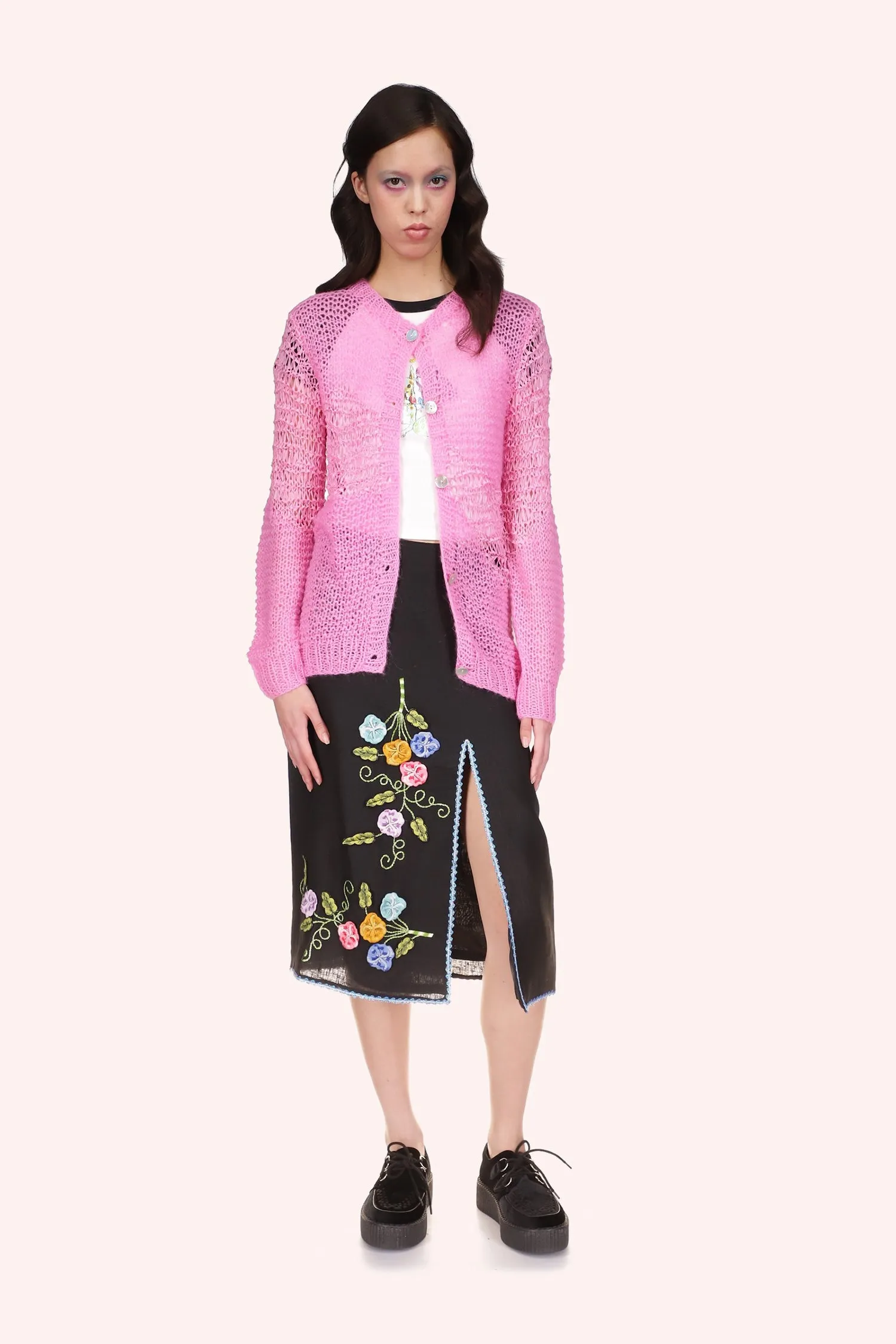 Mohair Tape Yarn Knit Cardigan Annasui