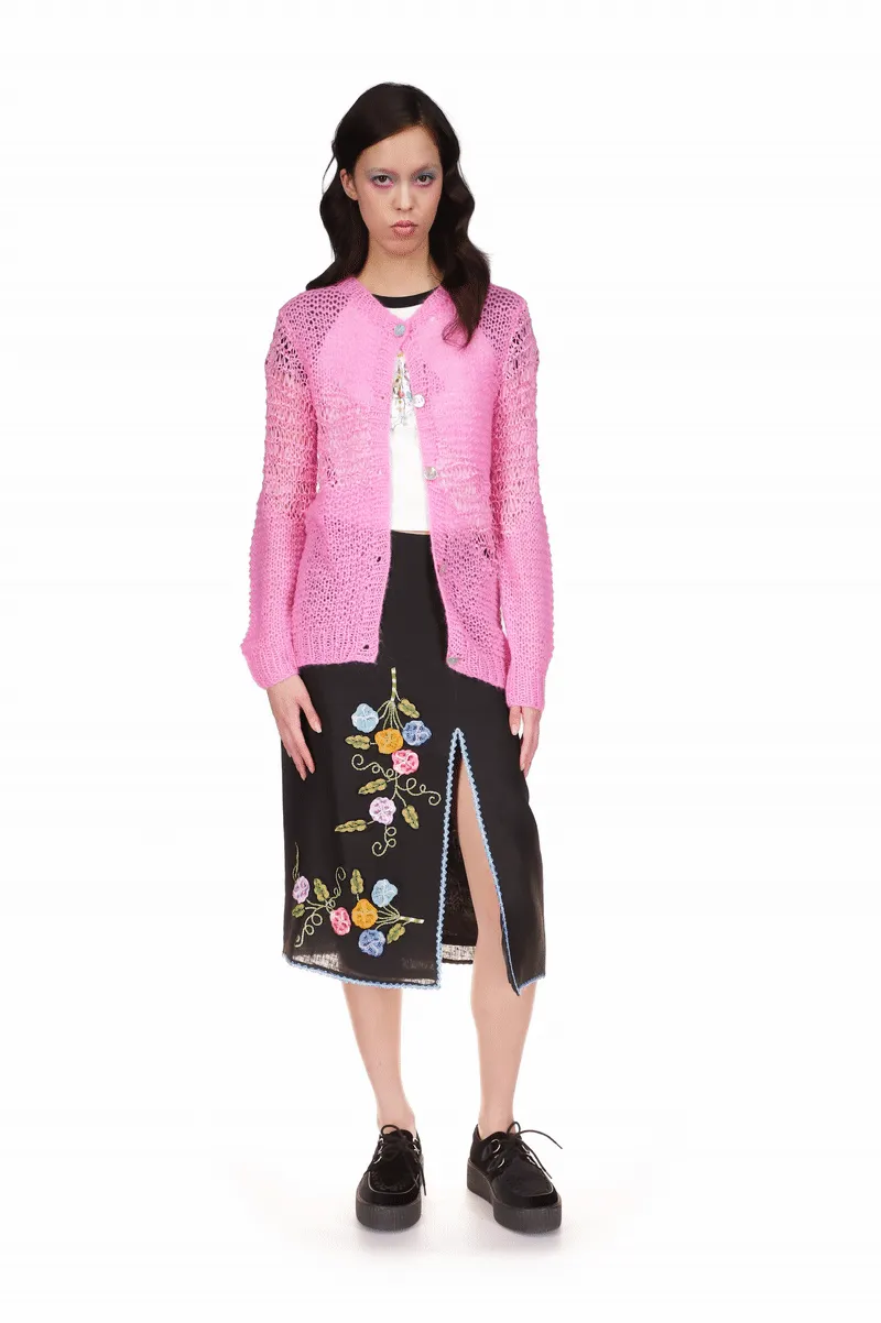 Mohair Tape Yarn Knit Cardigan Annasui