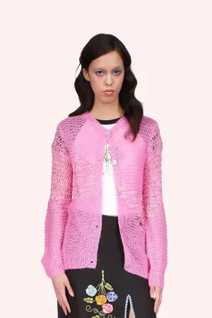 Mohair Tape Yarn Knit Cardigan Annasui