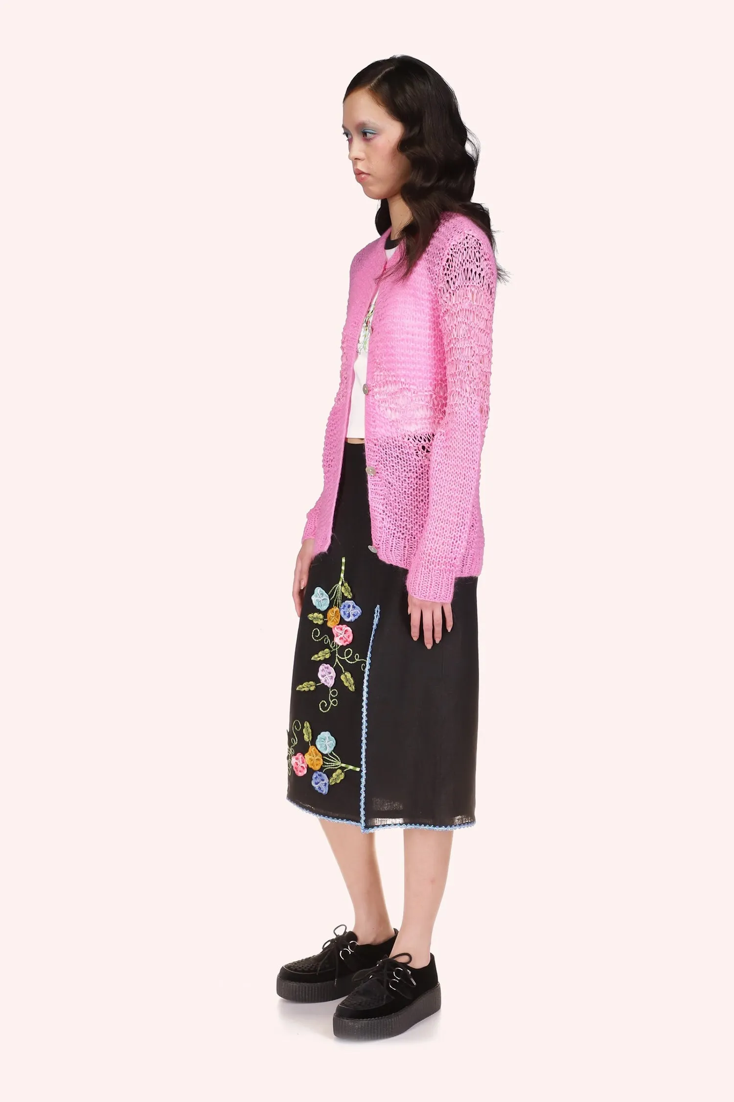 Mohair Tape Yarn Knit Cardigan Annasui