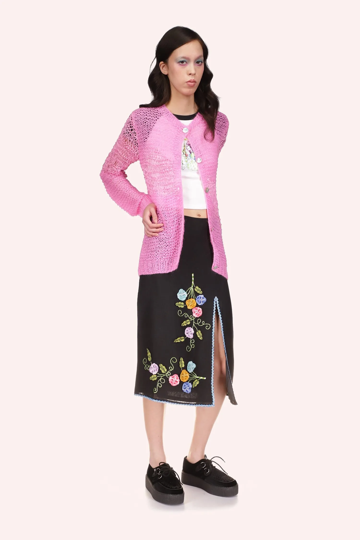 Mohair Tape Yarn Knit Cardigan Annasui