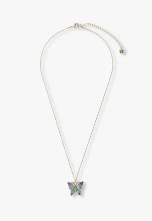 Multi-Colored Butterfly Sparkle Necklace-Gold Annasui