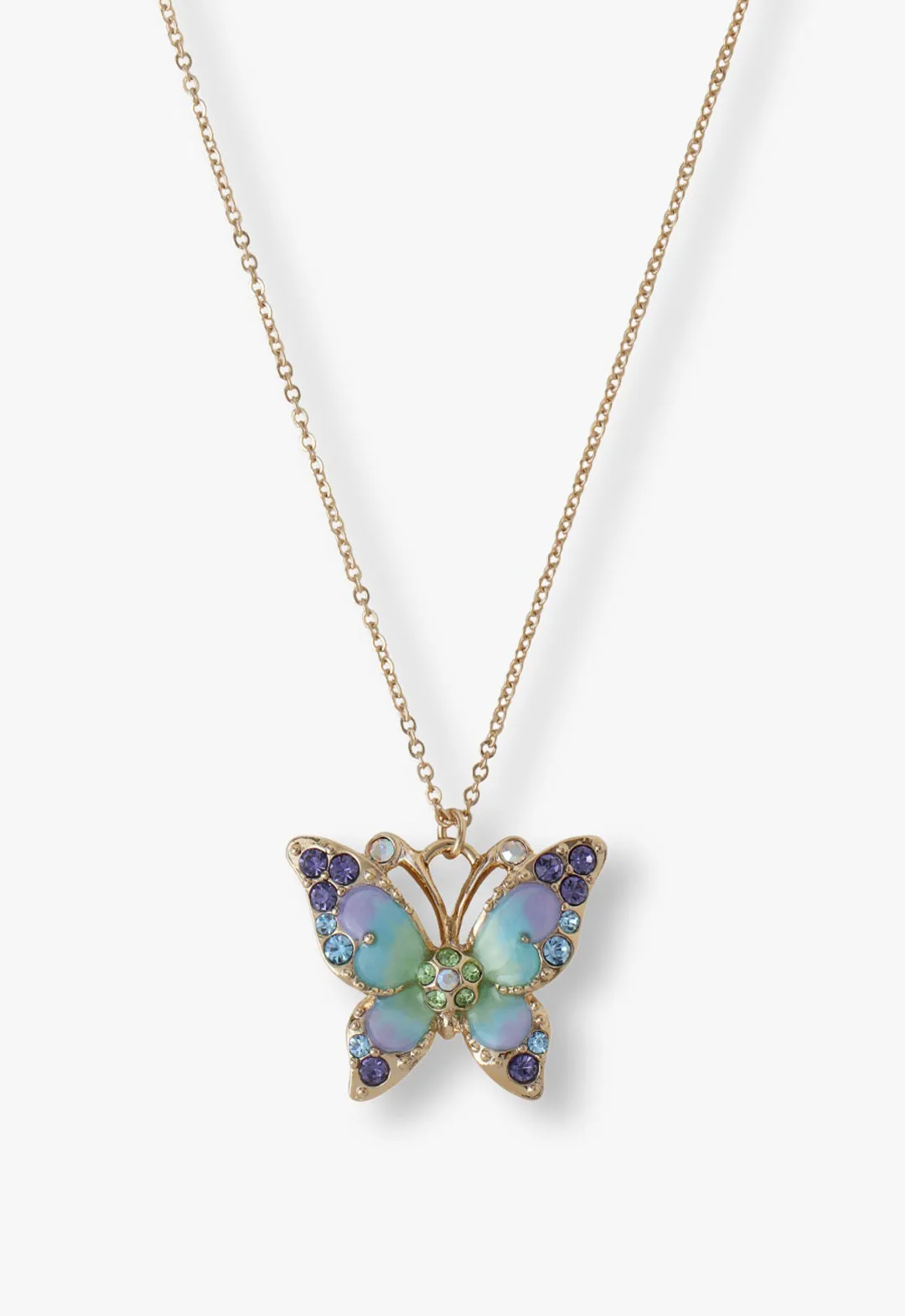 Multi-Colored Butterfly Sparkle Necklace-Gold Annasui