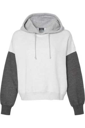 MV Sport Womens Sueded Fleece Colorblocked Crop Hooded Sweatshirt