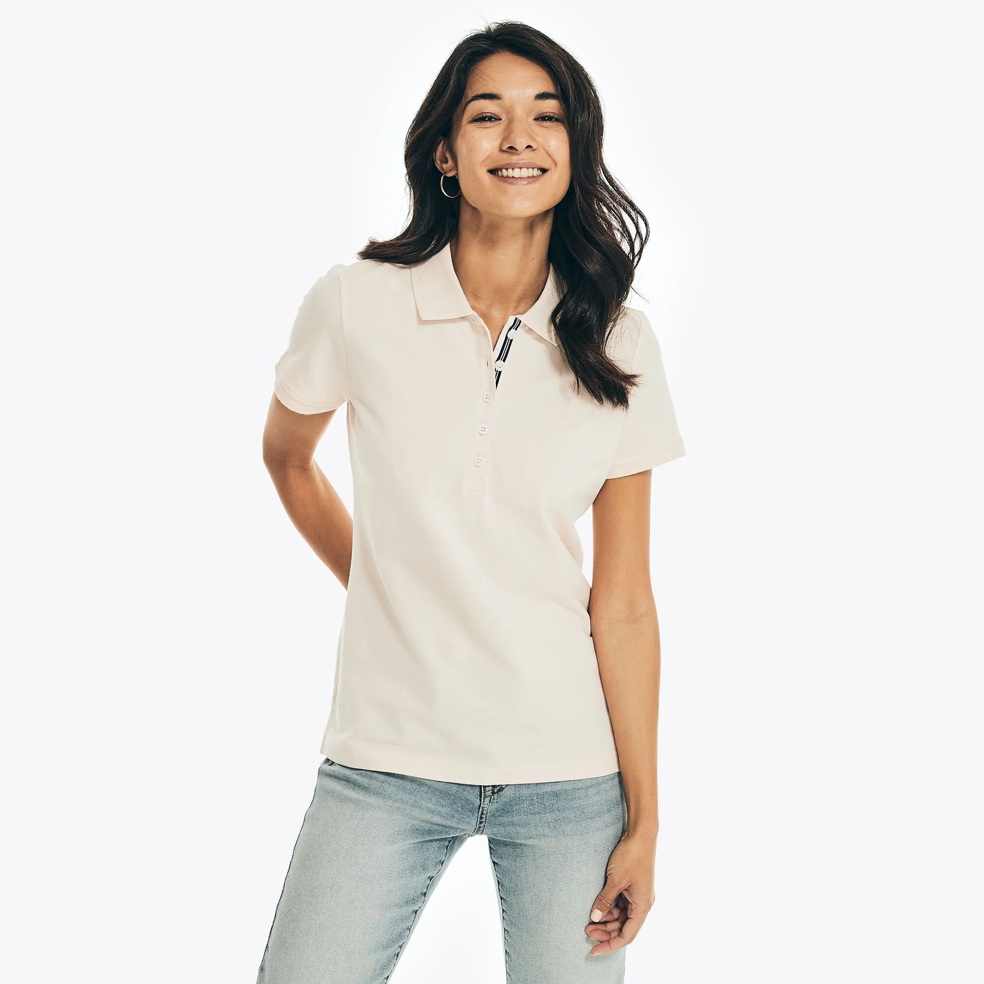 Nautica Womens Classic Fit Chambray Collar Polo