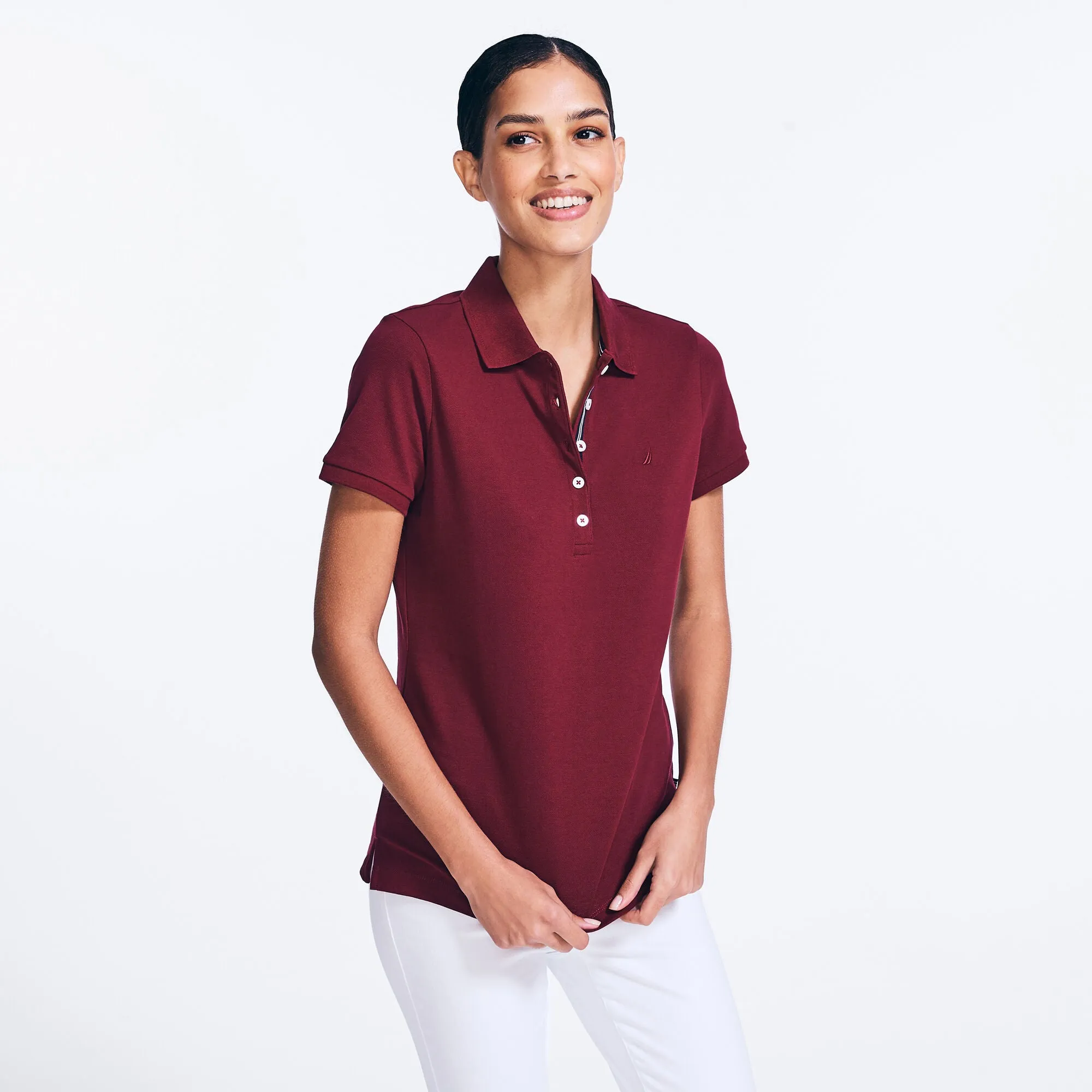Nautica Womens Classic Fit Chambray Collar Polo