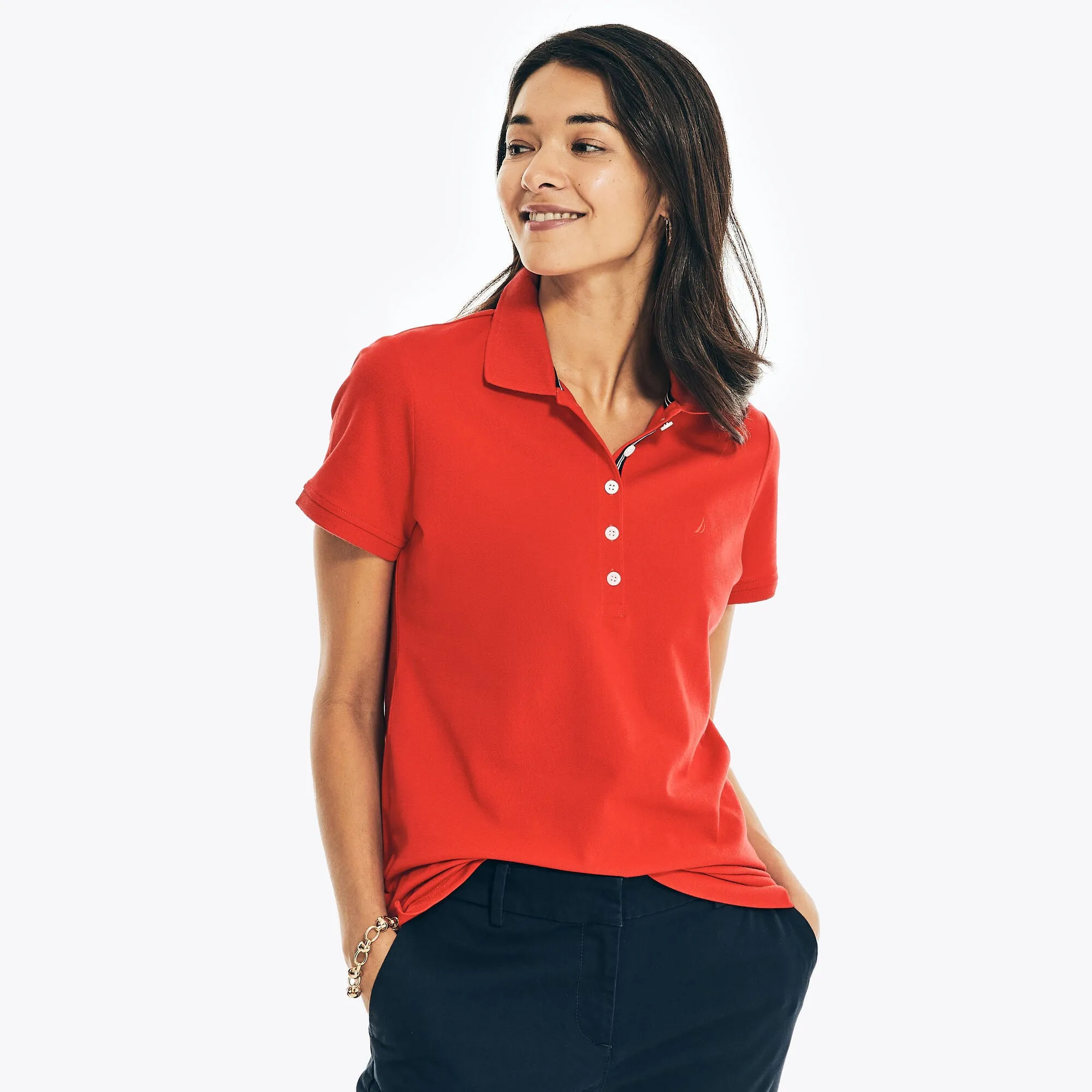 Nautica Womens Classic Fit Chambray Collar Polo
