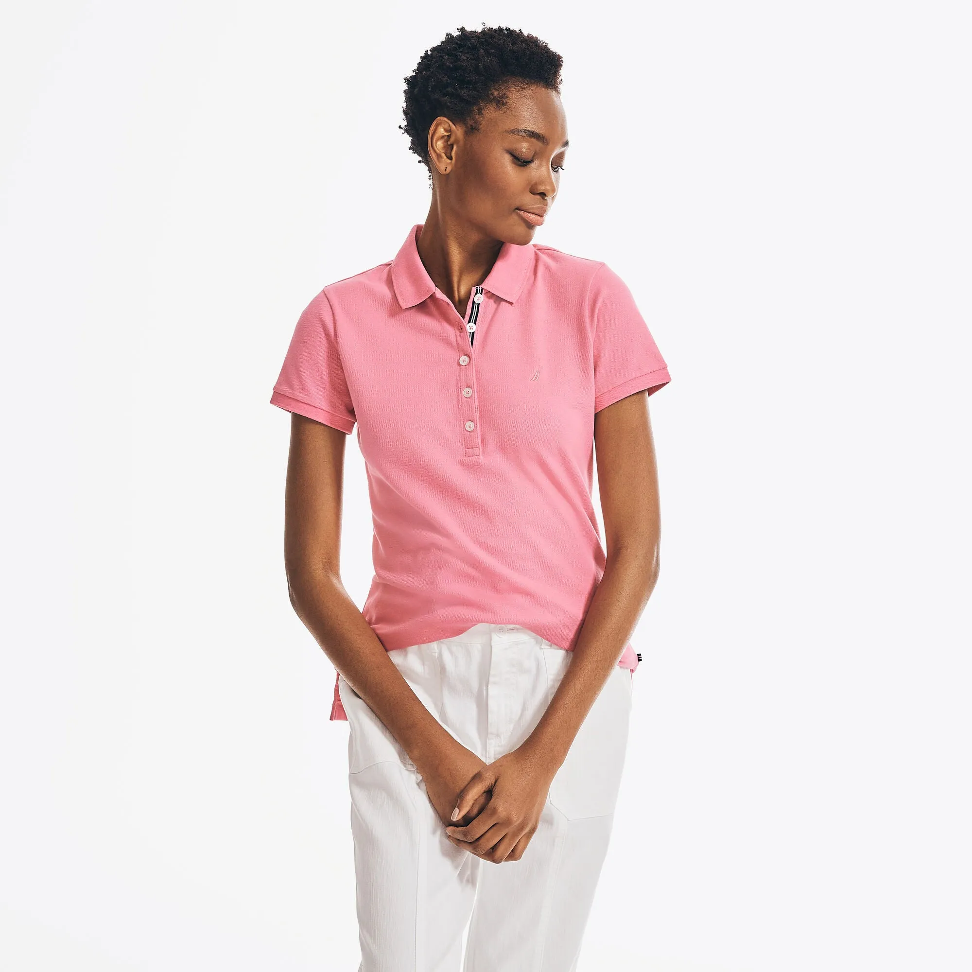 Nautica Womens Classic Fit Chambray Collar Polo