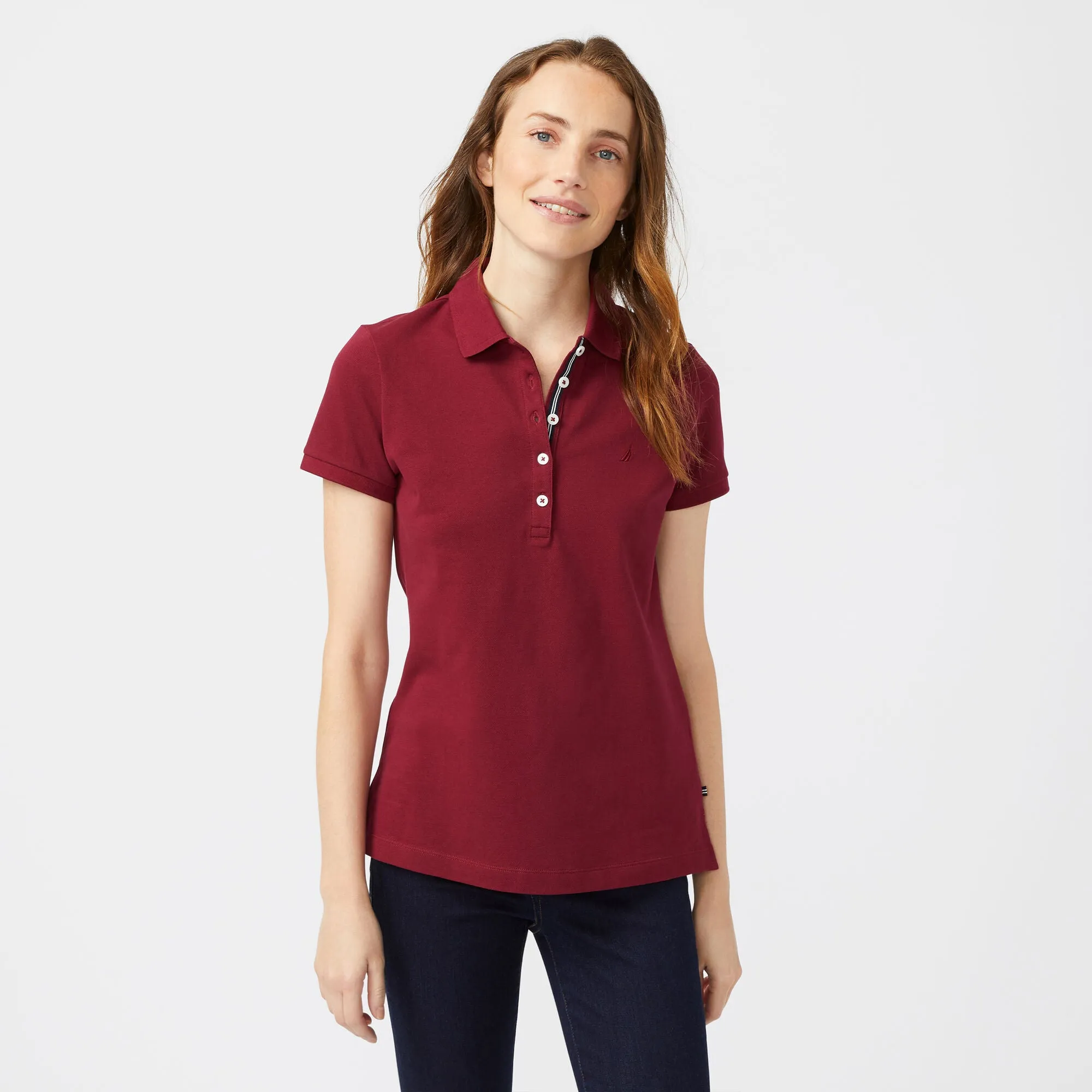 Nautica Womens Classic Fit Chambray Collar Polo