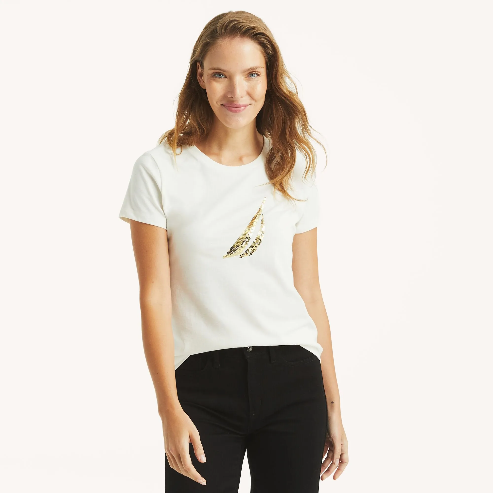 Nautica Womens Sequin Logo Graphic T-Shirt