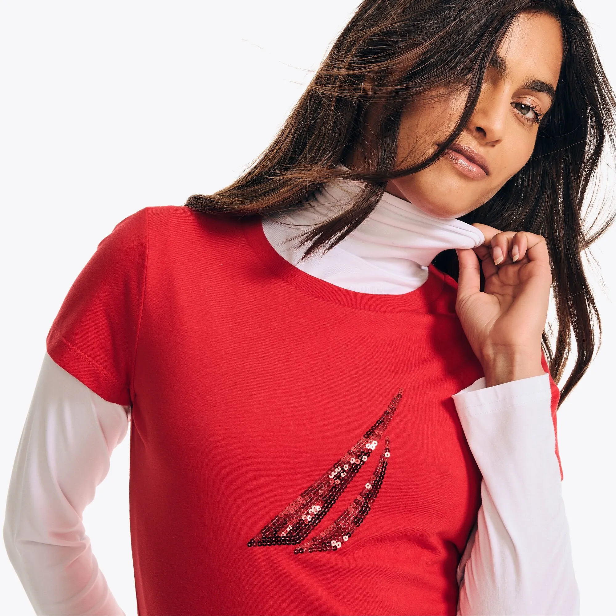 Nautica Womens Sequin Logo Graphic T-Shirt