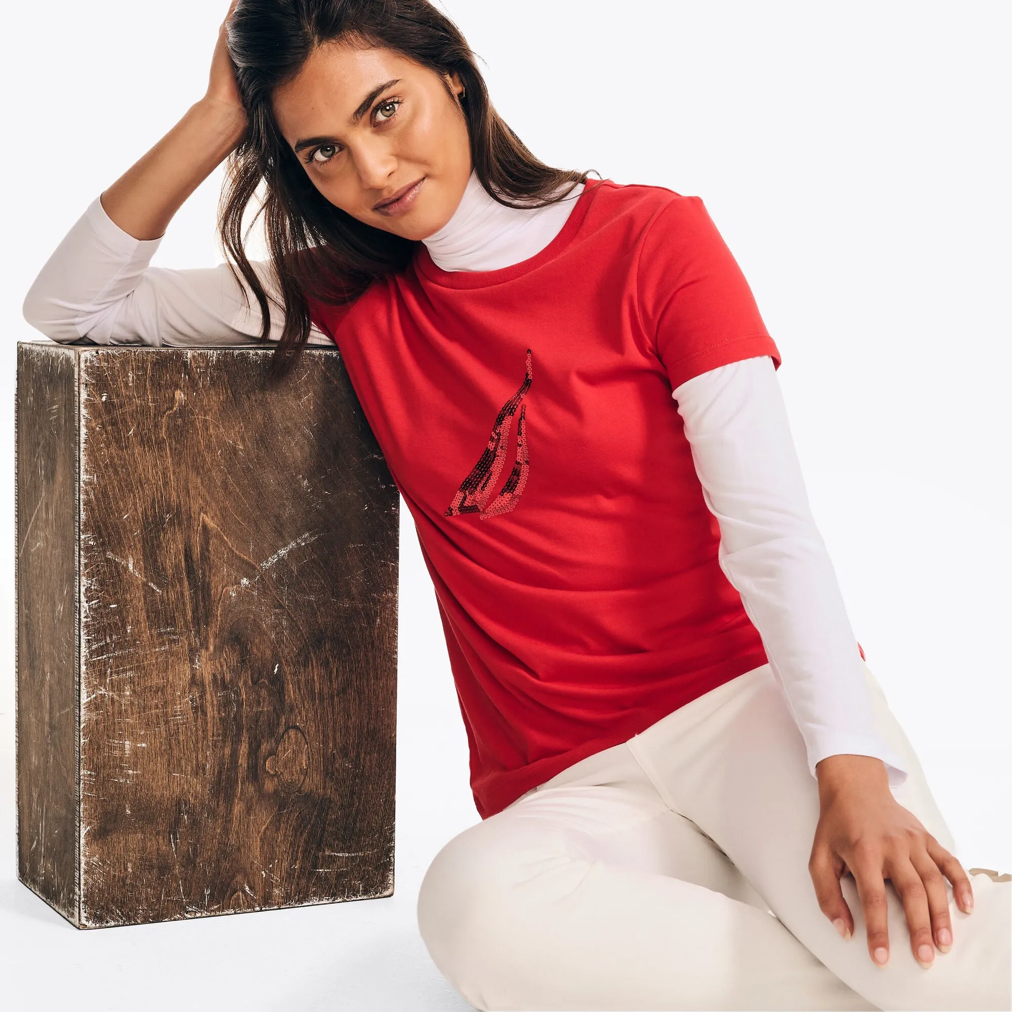 Nautica Womens Sequin Logo Graphic T-Shirt
