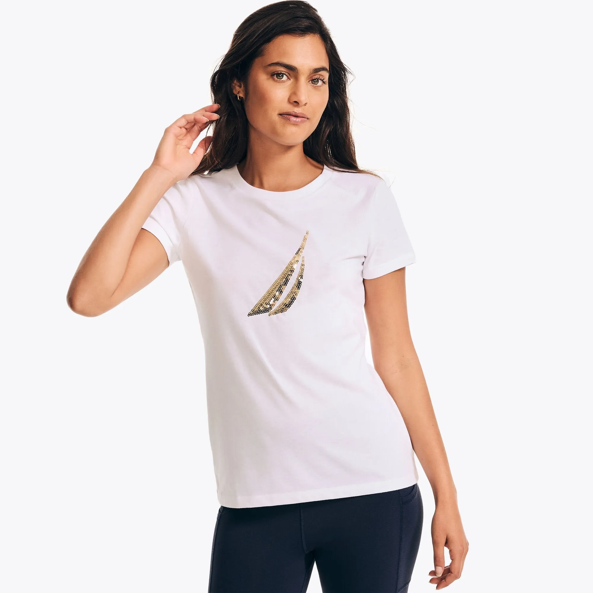 Nautica Womens Sequin Logo Graphic T-Shirt