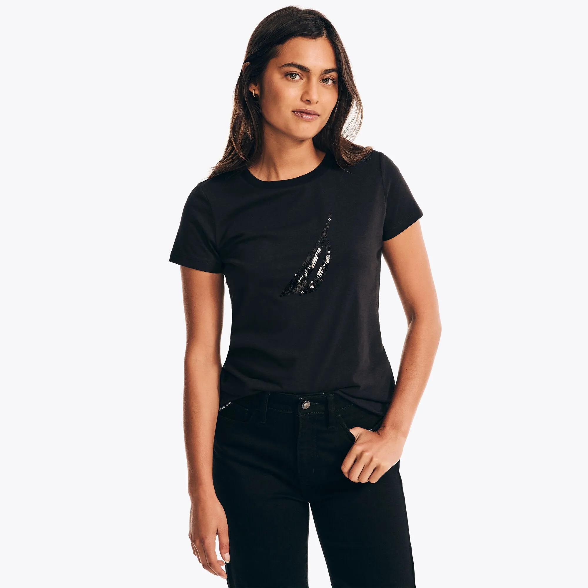 Nautica Womens Sequin Logo Graphic T-Shirt