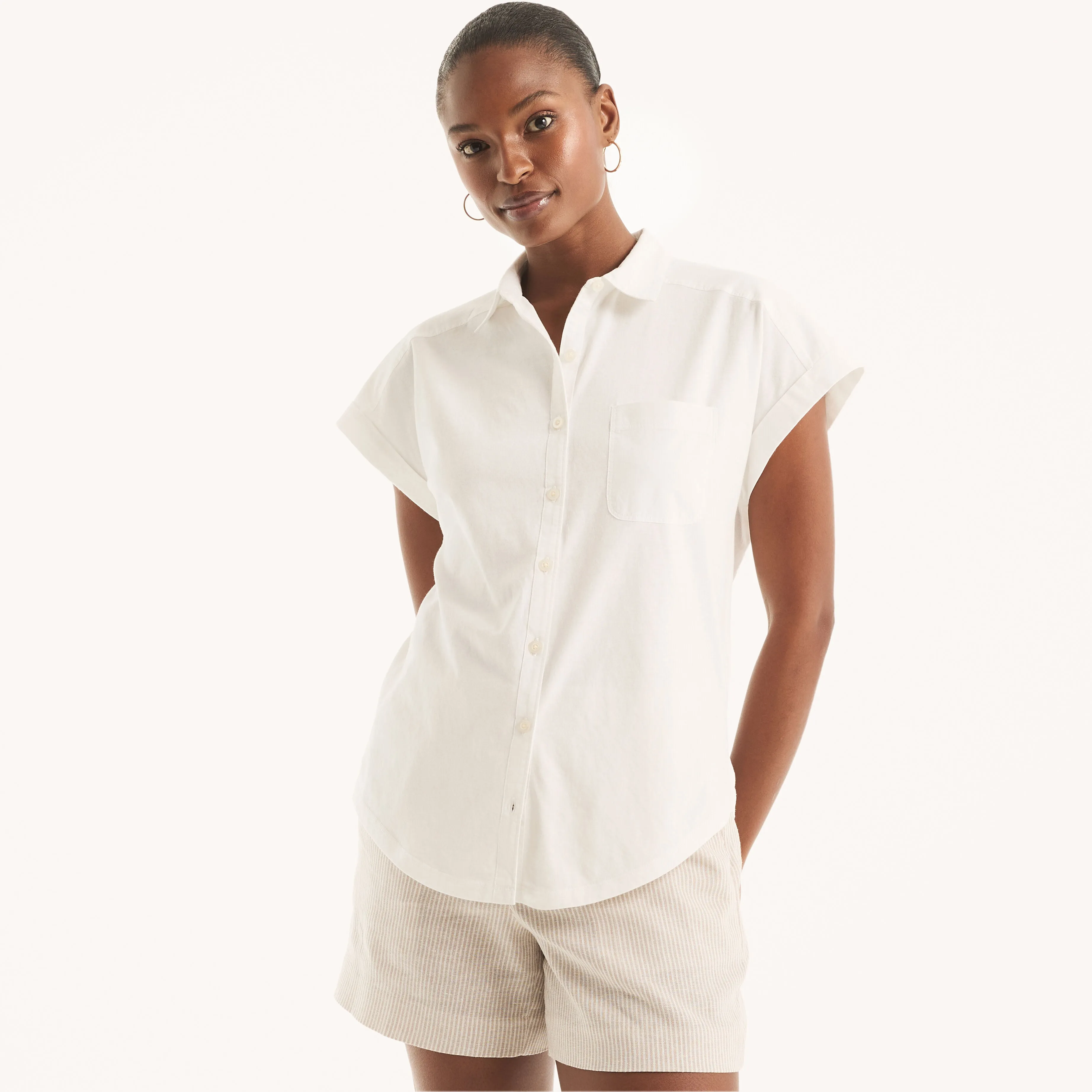Nautica Womens Short-Sleeve Boyfriend Shirt
