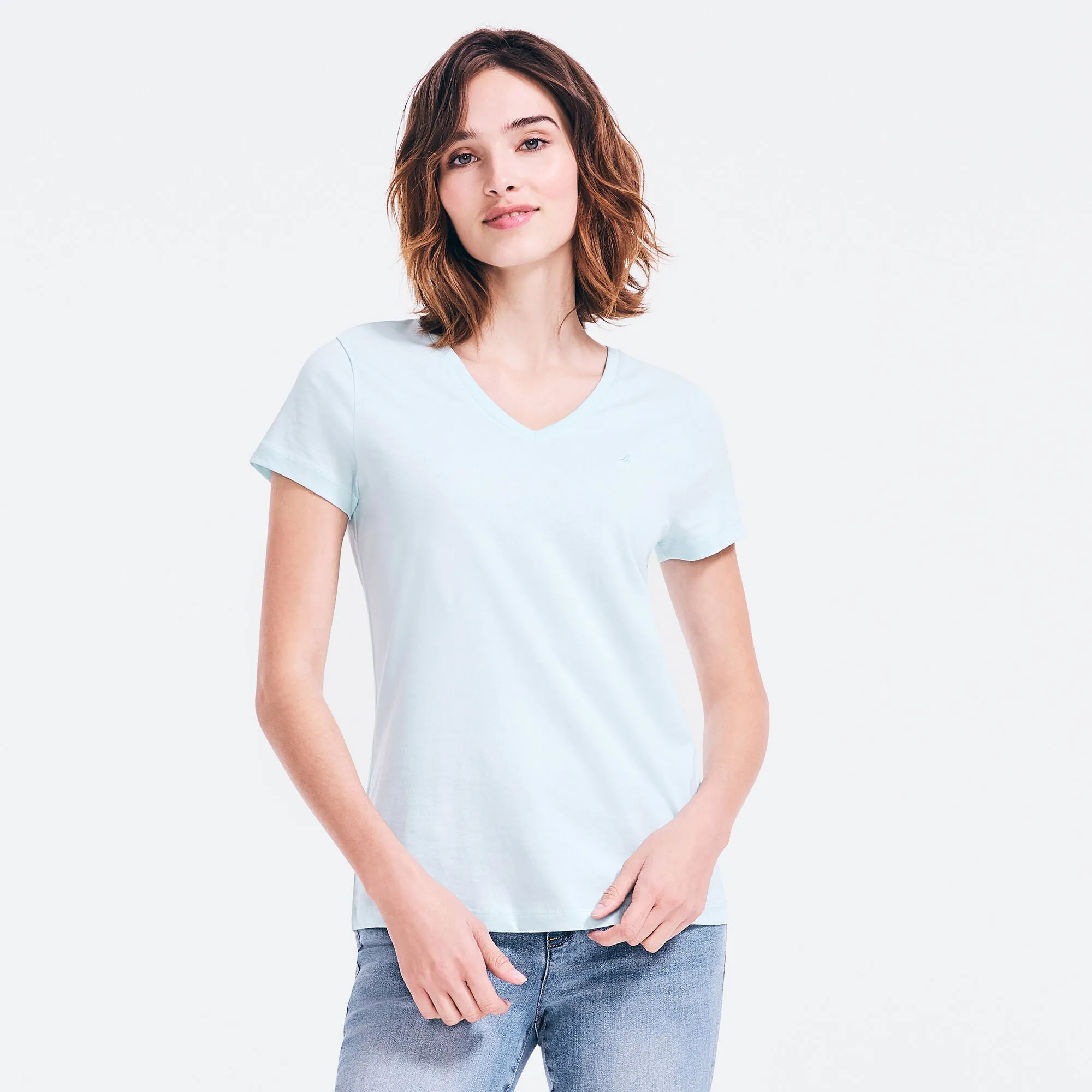 Nautica Womens Solid V-Neck T-Shirt