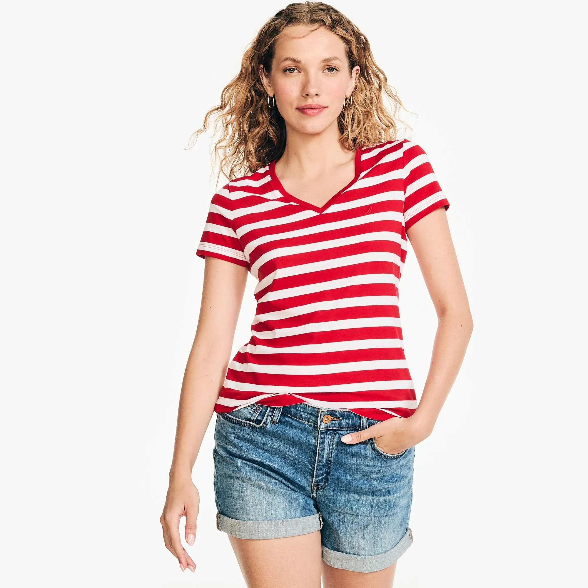 Nautica Womens Striped V-Neck T-Shirt