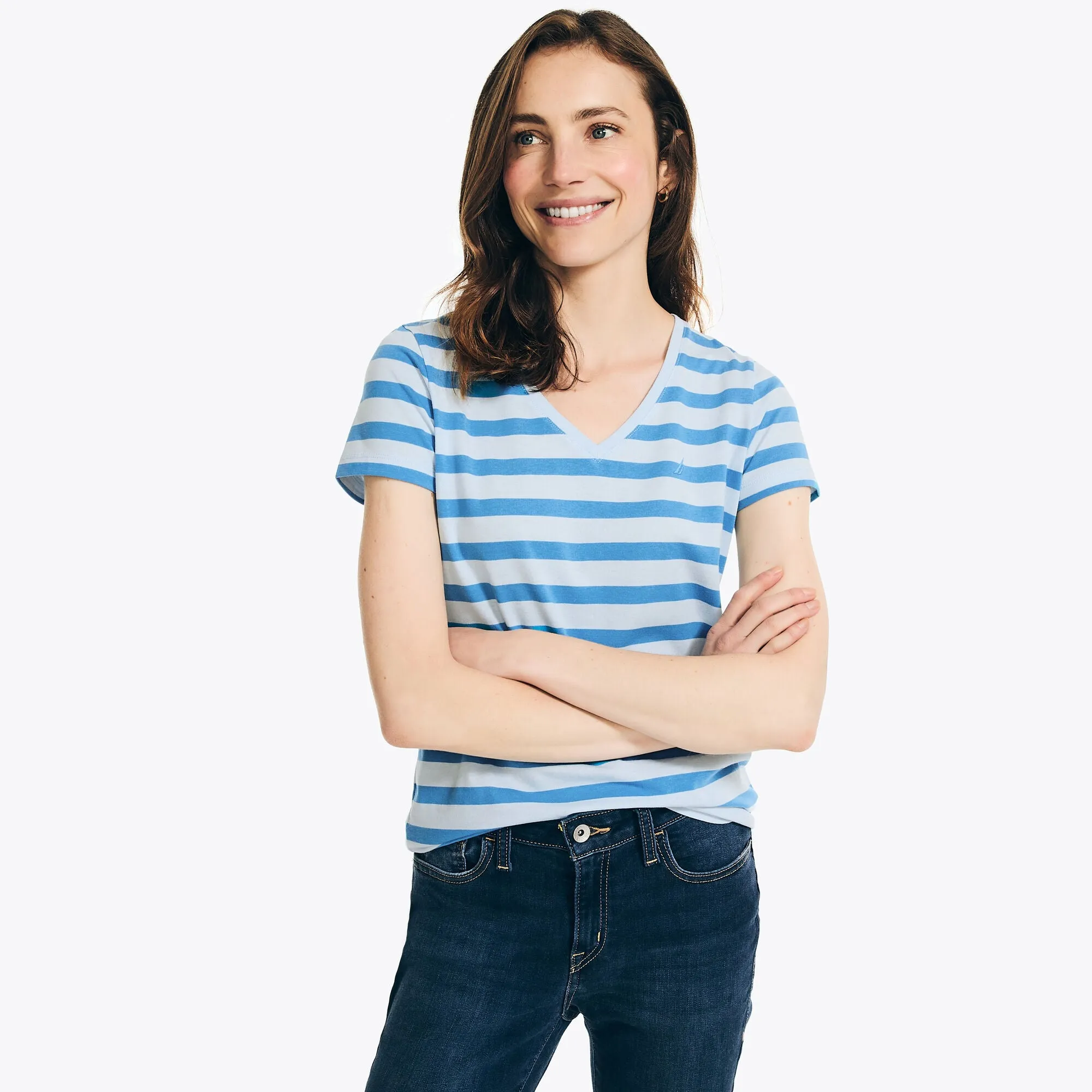 Nautica Womens Striped V-Neck T-Shirt