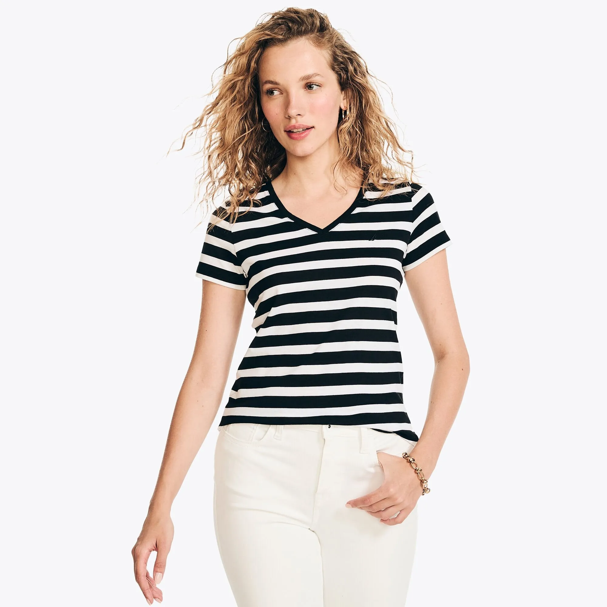 Nautica Womens Striped V-Neck T-Shirt
