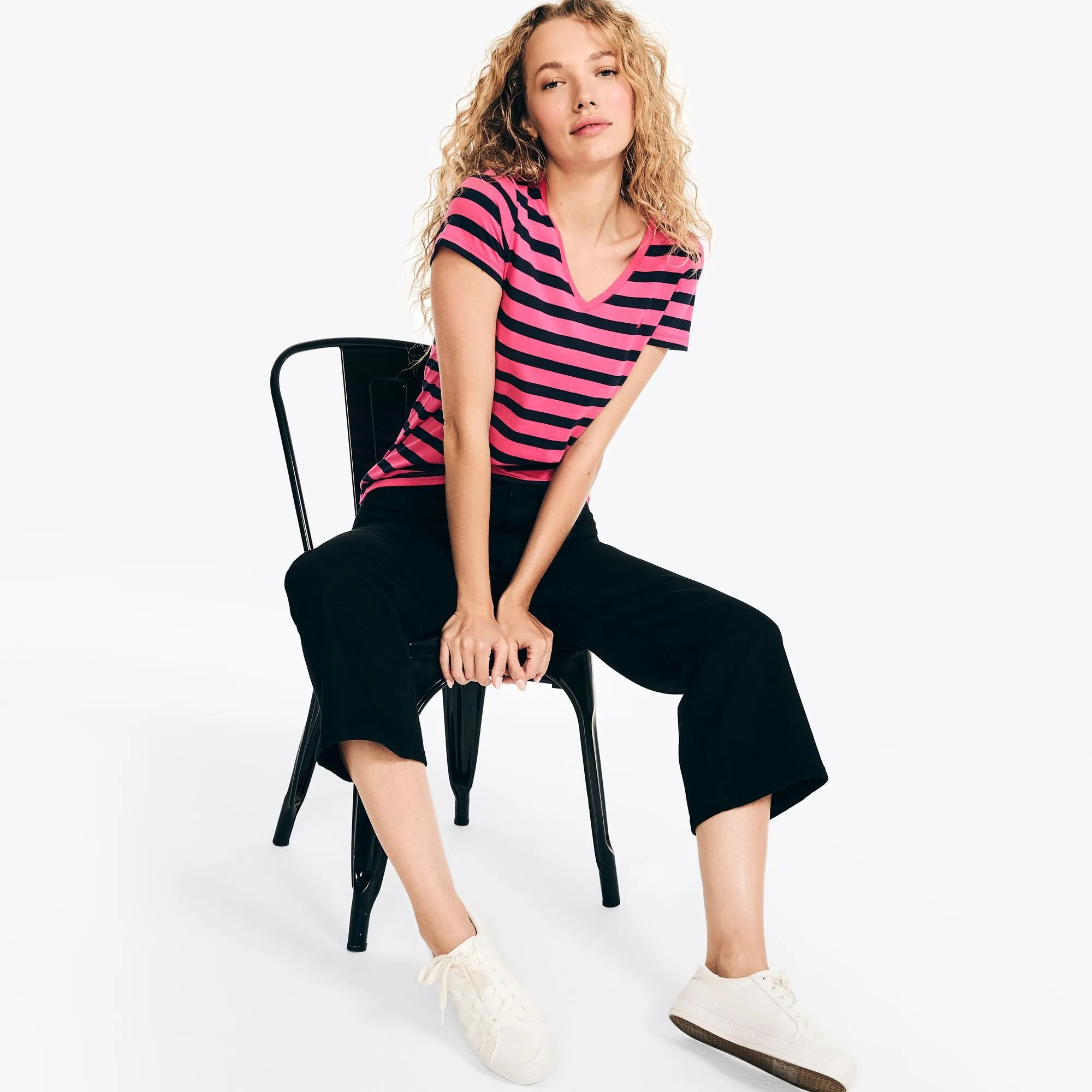 Nautica Womens Striped V-Neck T-Shirt