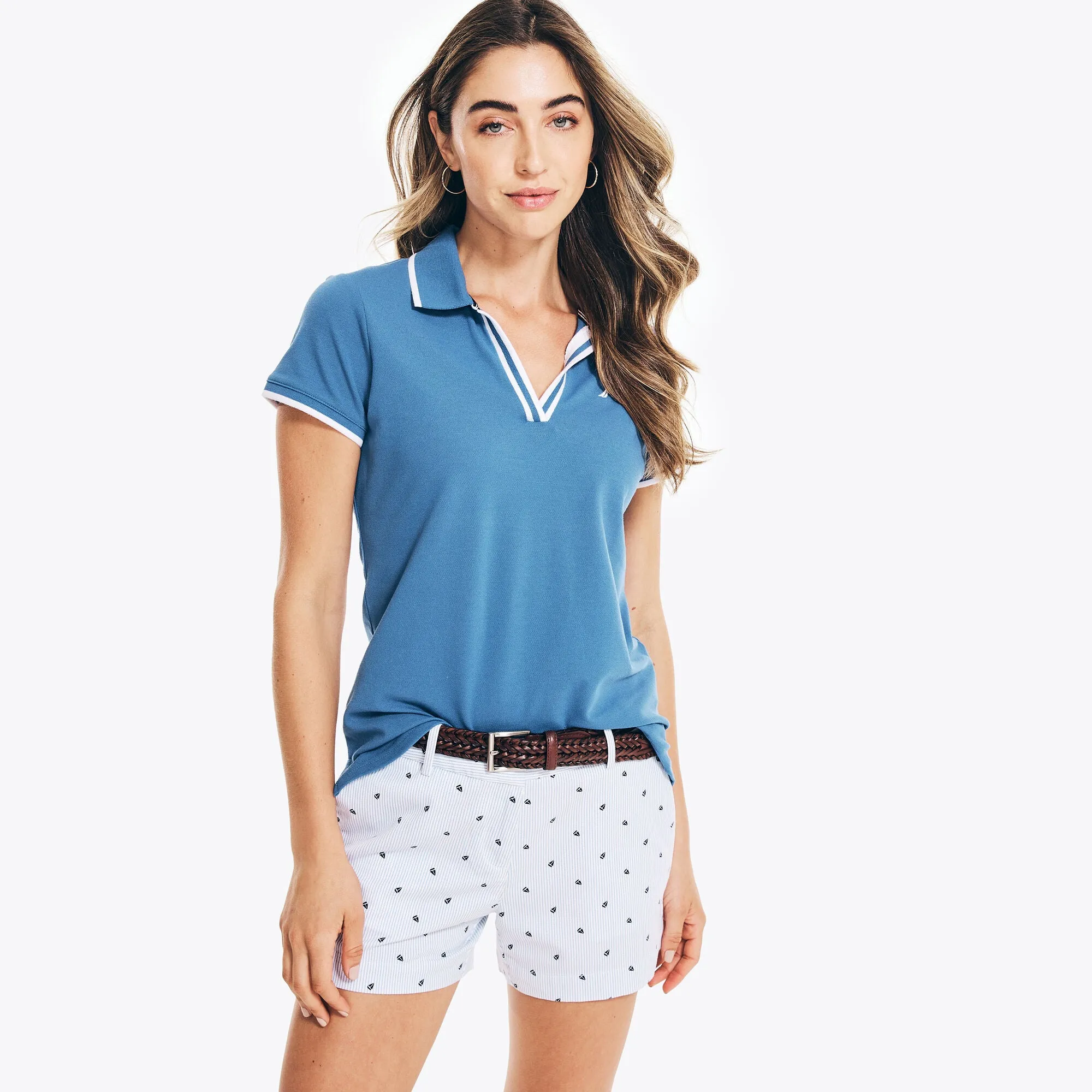 Nautica Womens Sustainably Crafted Ocean Split-Neck Polo